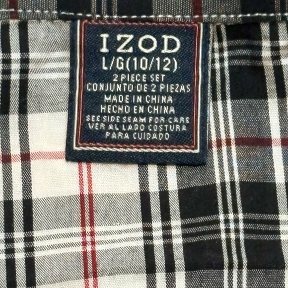 Izod Boy's Casual Plaid Shirt - Black, White, Red - Picture 6 of 6